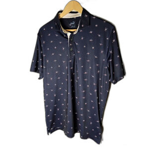 Puma Golf Polo Shirt Navy Skull & Clubs Print Medium